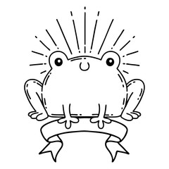 banner with black line work tattoo style happy frog