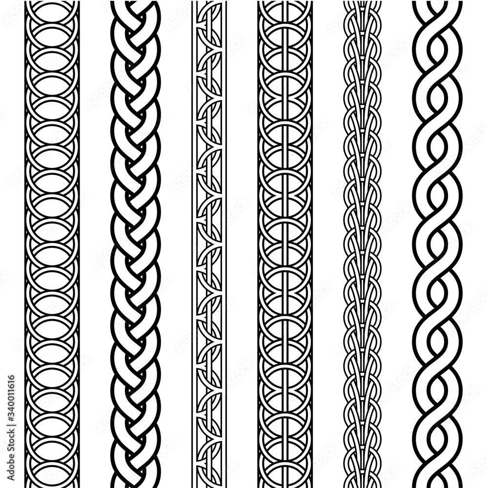 Poster macrame crochet weaving braid knot knit, vector knitted braided pattern of intersecting strands wick
