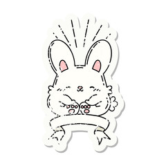 grunge sticker of tattoo style happy rabbit