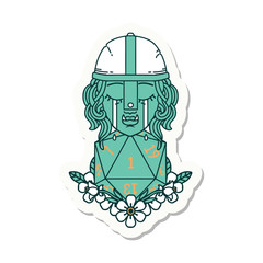 crying orc fighter character with natural one D20 roll sticker