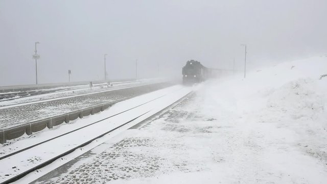 Harzer Schmalspurbahn im Schneesturm 