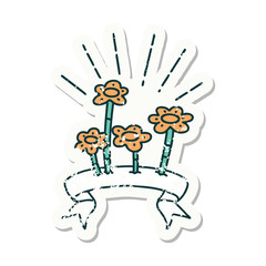 grunge sticker of tattoo style flowers growing