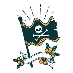 banner with tattoo style waving pirate flag