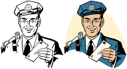 A drawing of a mailman hand delivering a letter from the post office. 