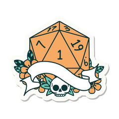 natural one d20 dice roll sticker