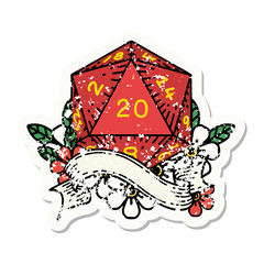 natural twenty D20 dice roll grunge sticker