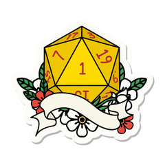 natural one d20 dice roll sticker