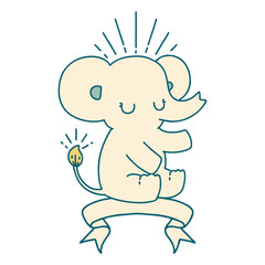 banner with tattoo style cute elephant