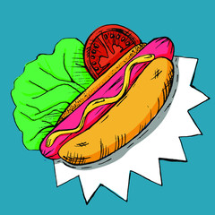 Hot Dog Cartoon hand draw color
