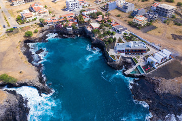 Aerial view of Tarrafal coast (ponta de atum) in Santiago island in Cape Verde - Cabo Verde