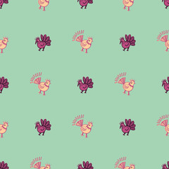 chicken folklore print seamless repeat pattern