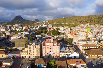 Fototapeta na wymiar Aerial view of Assomada city in Santa Catarina district of Santiago Island in Cape verde