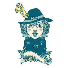 human bard with natural 20 dice roll illustration