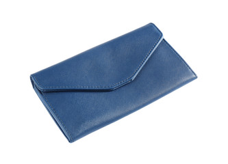 Stylish blue leather wallet isolated on white