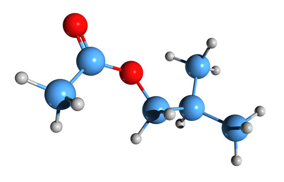 3D image of Isobutyl acetate skeletal formula - molecular chemical structure of 2-methylpropyl ethanoate  isolated on white background
