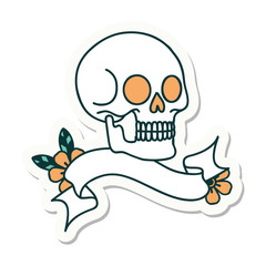 tattoo sticker with banner of a skull