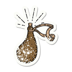 grunge sticker of tattoo style old leather water flask