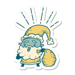 sticker of tattoo style santa claus christmas character with sack