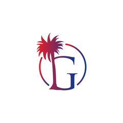 logo coconut tree with letter g vector design