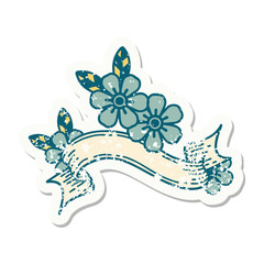 grunge sticker with banner of a flower