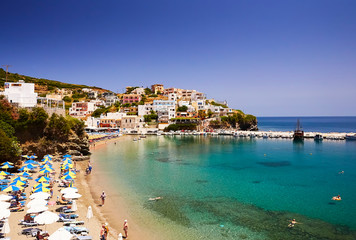 BALI, THE CRETE ISLAND, GREECE - MAY 31, 2019: The view at the beach and the harbour of Bali.