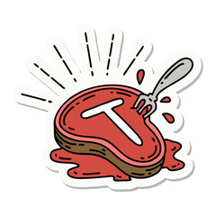 sticker of tattoo style steak and fork