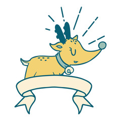 banner with tattoo style christmas reindeer