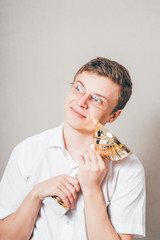 Happy businessman with a golden cup