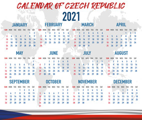 Czech Republic Calendar with flag. Month, day, week. Simply flat design. Vector illustration background for desktop, business, reminder, planner