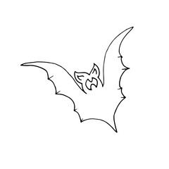 Black bat isolated on white background. Vector Illustration. Halloween bat.	