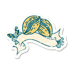 grunge sticker with banner of coffee beans