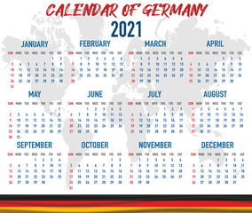 Germany Calendar with flag. Month, day, week. Simply flat design. Vector illustration background for desktop, business, reminder, planner