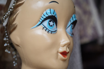 Mannequin with blue stars for eyes