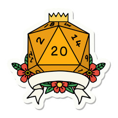 natural 20 critical hit D20 dice roll sticker