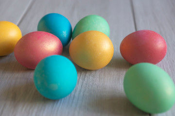 Easter colored eggs, traditional Easter cake and other treats for the holiday.