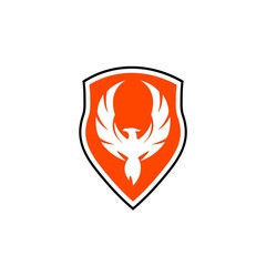Fototapeta premium Bird and shield icon design isolated on white background. Phoenix logo design illustration. Falcon logo
