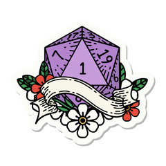 natural one d20 dice roll sticker