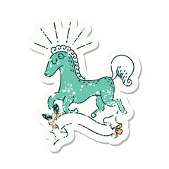 grunge sticker of tattoo style prancing stallion