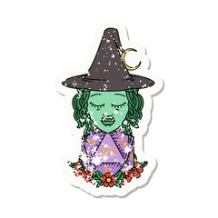half orc wizard with natural twenty dice roll grunge sticker