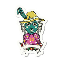 half orc bard with natural 20 dice roll illustration