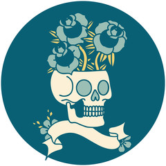 icon with banner of a skull and roses