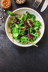 Healthy salad, leaves mix salad (mix micro greens, juicy snack) keto or paleo menu recipe. food background, copy space for text