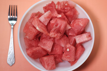Close up of slice of watermelon in a bowl 