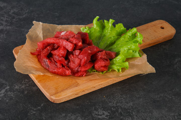 Raw beef meat sliced for cooking