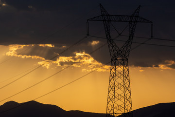 power lines at sunset