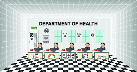 Department of Health employees sat at their desks responsible for healthcare related issues