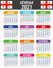 Georgia Calendar with flag. Month, day, week. Simply flat design. Vector illustration background for desktop, business, reminder, planner