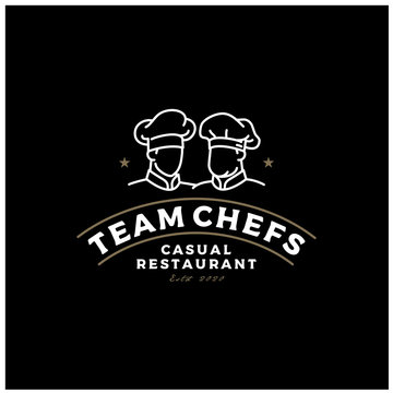 Twin Double Chefs Team for Restaurant Cafe Bar Classic Vintage Logo design