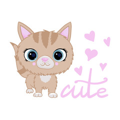 Cute cartoon cat with big eyes, head, and lettering