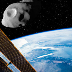 Meteor above the earth. Elements of this image furnished by NASA.